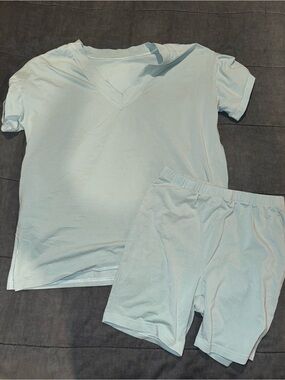 Light green V-Neck Tee and Matching Shorts Set